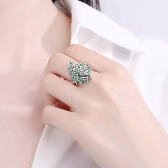 🌞925 Sterling Silver Peacock Sapphire Diamond Ring - Picture 2 of 3